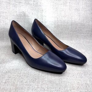 Aerosoles Minneta navy blue leather block heel pumps size 11 wide career comfort